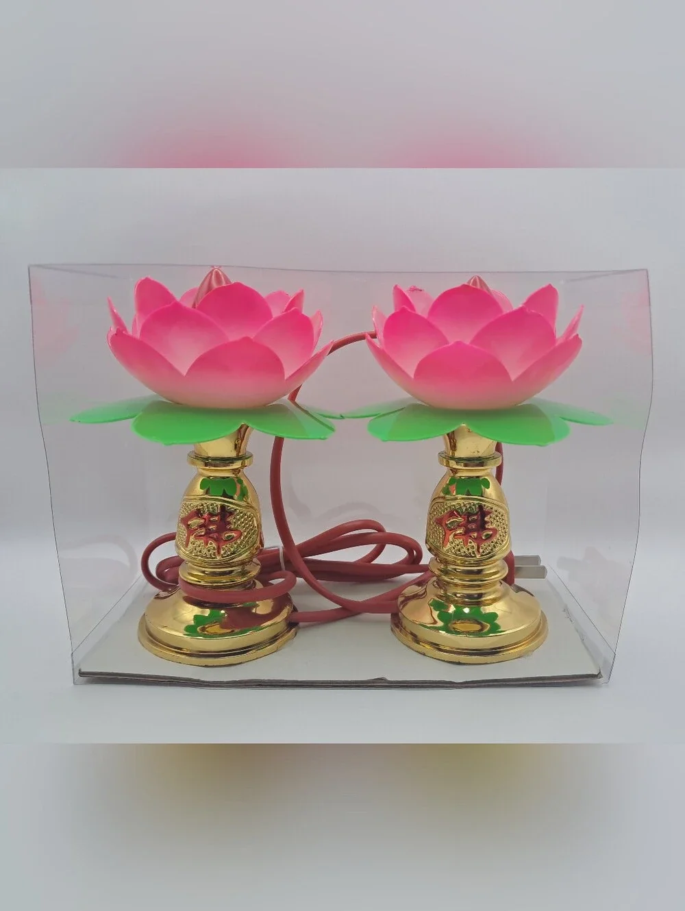 Lotus Lamp Set Bright Pink Glow Sacred Altar Blossom Meditation String Lights
